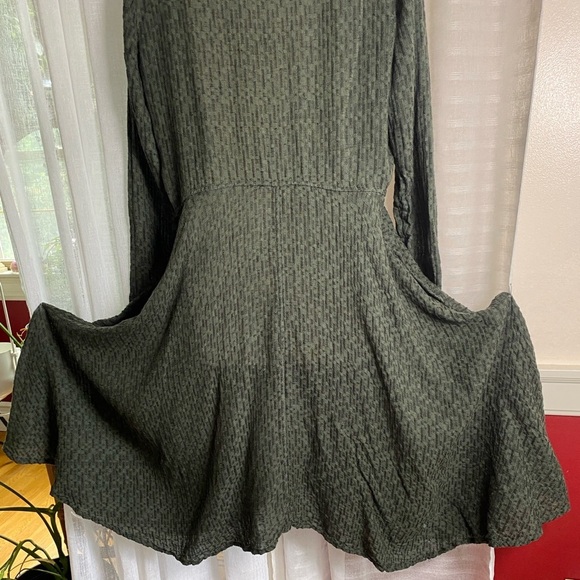 GRIZAS Crinkled Flared Hem Dress / Jacket Linen Cotton Blend Forest Green Small - Picture 10 of 13
